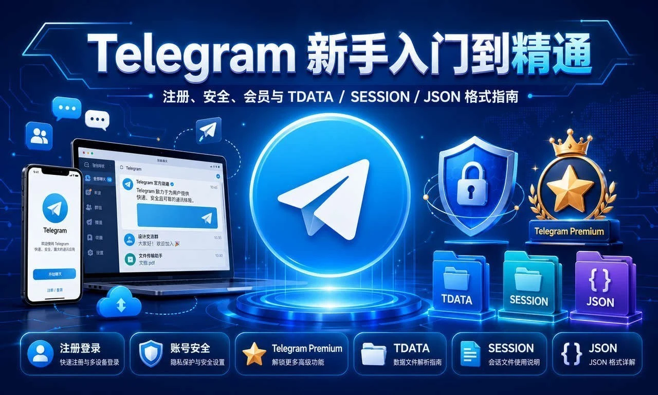 Telegram账号购买新手入门到精通:注册、安全、会员与 TDATA / SESSION / JSON 格式指南|社媒运营与账号增长指南